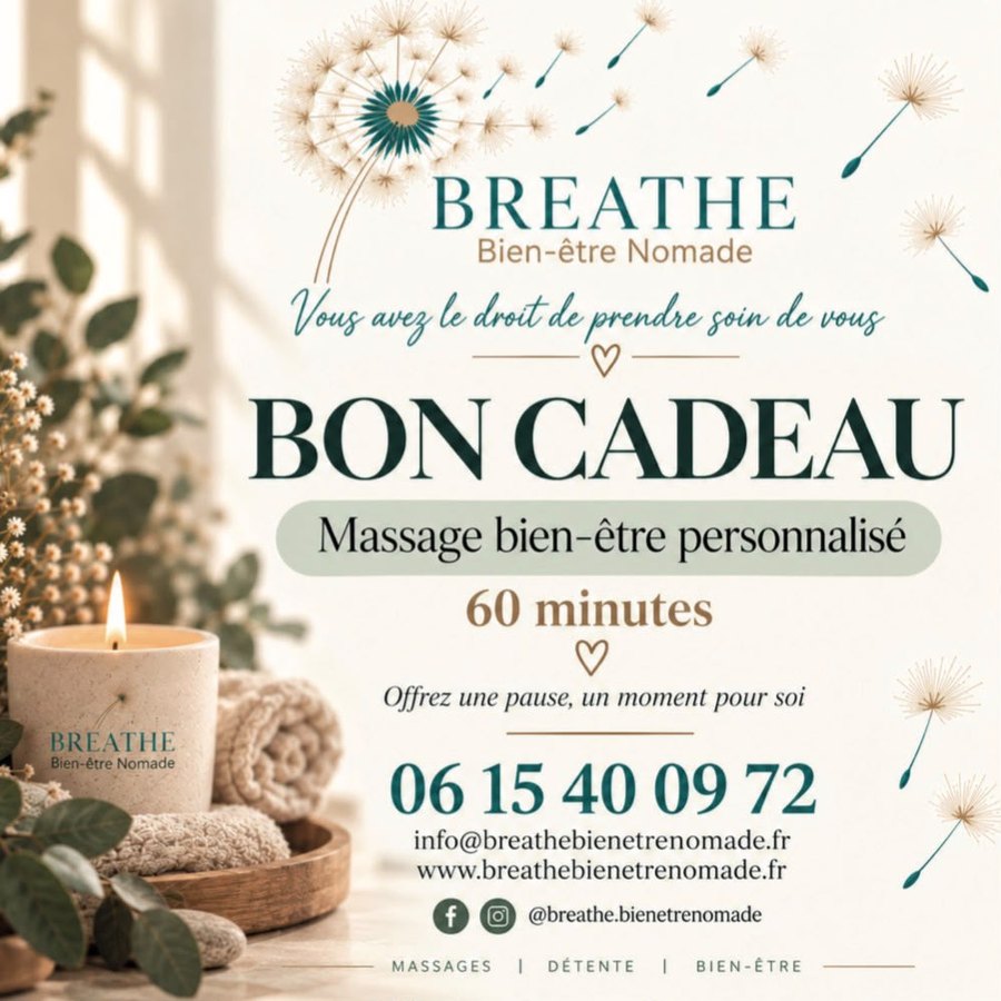 Bon cadeau BREATHE pour un massage bien-être personnalisé de 60 minutes